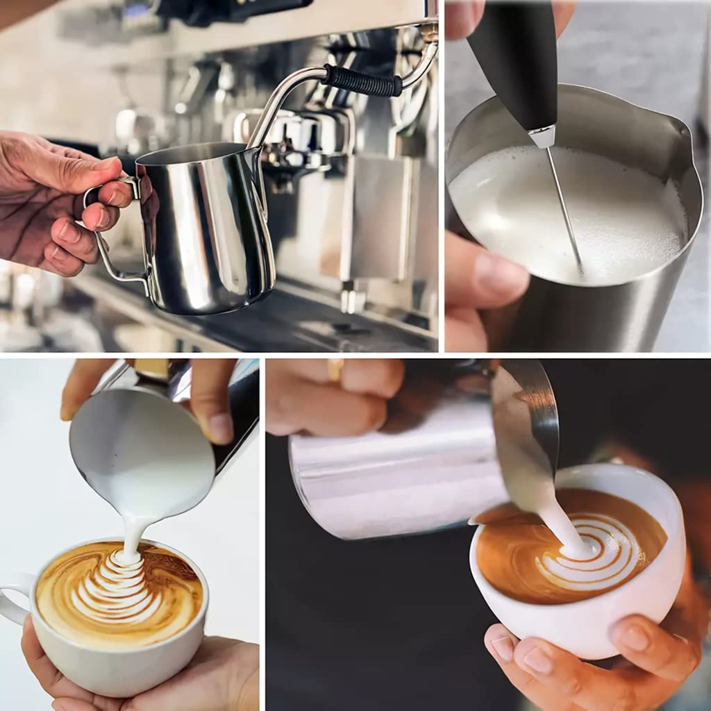 HASTHIP 20oz Milk Frothing Pitcher with Scale Stainless Steel Espresso Milk Frothing Pitchers for Cappuccino Barista Steam Pitchers Milk Jug Cup with Decorating Pen Latte Art HASTHIP 20oz Milk Frothing Pitcher with Scale Stainless Steel Espresso Milk Frothing Pitchers for Cappuccino Barista Steam Pitchers Milk Jug Cup with Decorating Pen Latte Art